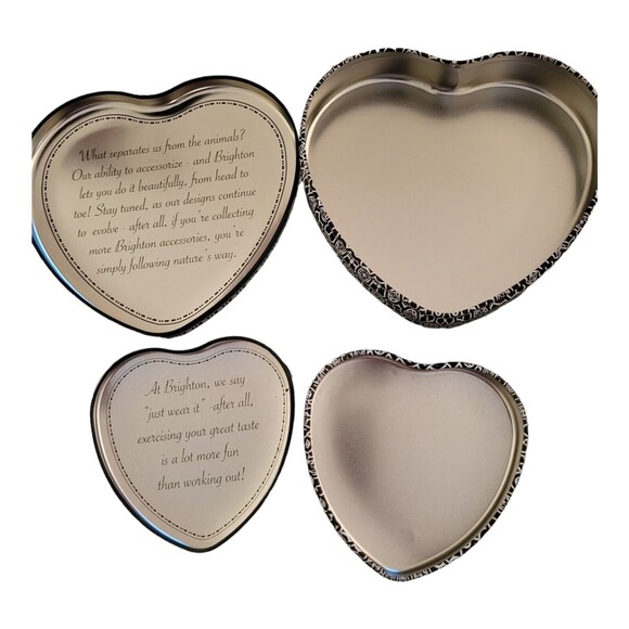 2 Brighton Jewerly Tins  Empty Black & White Hearts 1 Large 1 Small Valentine - Picture 3 of 5